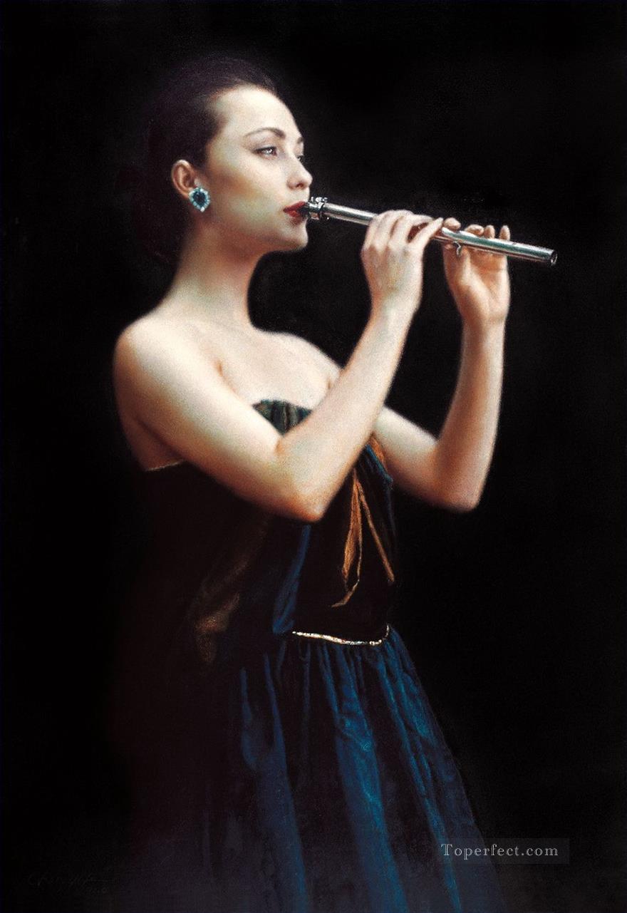 夜笛 中国のチェン・イーフェイの女の子油絵